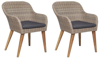 vidaXL Gartenstühle mit Polstern 2 Stk. Poly Rattan Braun