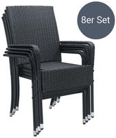 Juskys Polyrattan Gartenst&uuml;hle Yoro 8er Set - Mit Armlehnen & R&uuml;ckenlehne - 8