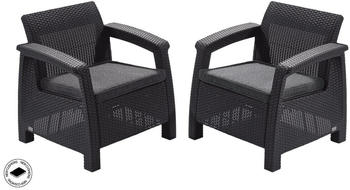 Keter Corfu Dou 2er Set Gartensessel Kunststoff graphit