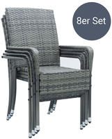 Polyrattan Gartenst&uuml;hle Yoro 8er Set - Mit Armlehnen & R&uuml;ckenlehne - 8 St&uuml;hle