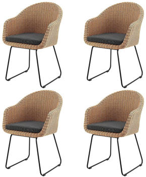 Juskys Cody 4er Set Korbsessel mit Kissen Rattan natur (300812)