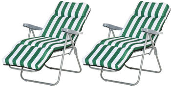 Outsunny Gartenstühle Mit Verstellbarer Rückenlehne 90x58x110cm Polster Grün-Weiß