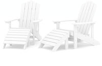 vidaXL Adirondack-Gartenst&uuml;hle 2 Stk. mit Hockern HDPE Wei&szlig;