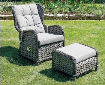Linder COMFORT Relaxsessel mit Hocker Polygeflecht grau (RS021)