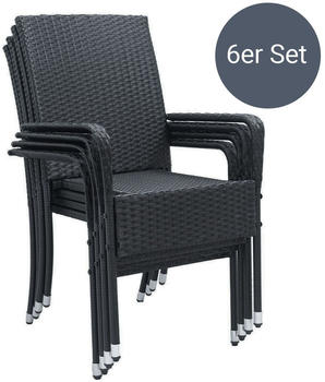 Juskys Yoro Gartenstuhl 4er Set mit Armlehnen Rattan schwarz