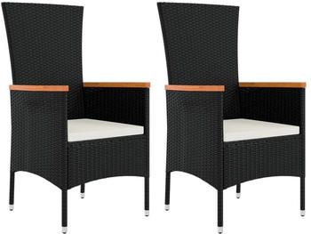 vidaXL Gartenstuhl mit Kissen 2er Set Polyrattan schwarz (319525)