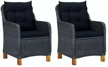 vidaXL Gartenst&uuml;hle mit Kissen 2 Stk. Poly Rattan Dunkelgrau (313316)
