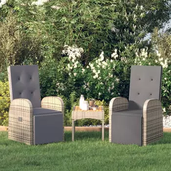 vidaXL Garten-Liegest&uuml;hle mit Kissen 2 Stk. grau Poly-Rattan (319538)