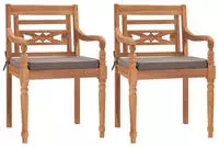vidaXL Batavia-St&uuml;hle 2 Stk. mit Dunkelgrauen Kissen Massivholz Teak
