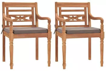 vidaXL Batavia Gartenstuhl 2er Set mit Kissen Teakholz dunkelgrau
