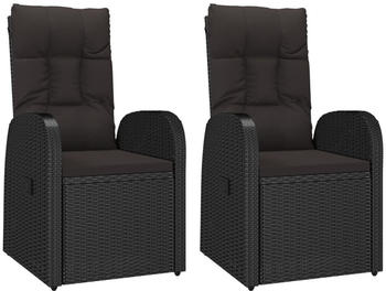 vidaXL Gartensessel mit Kissen 2er Set verstellbar Polyrattan schwarz (319545)