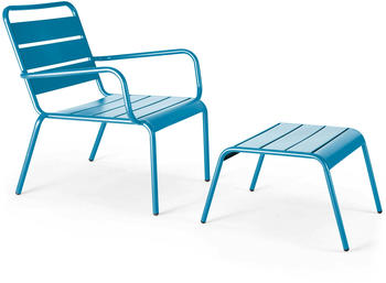 Oviala Relax armchair and metal footrest Blue Pacific