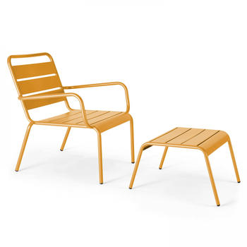 Oviala Relax armchair and metal footrest Yellow