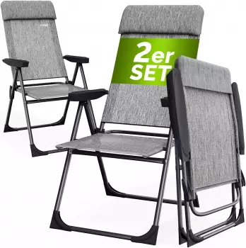 Casaria Casaria Gartenst&uuml;hle 2er Set Klappbar 7-Fach Verstellbar Alu mit hoher R&uuml;ckenlehne Liegefunktion Faltbar Balkon Campingstuhl Klappstuhl Hochlehner