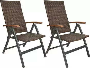Brubaker BRUBAKER 2er Set Polyrattan Gartenstuhl Modena - Hochlehner aus Metall und Poly Rattan klappbar - 7-Fach verstellbare R&uuml;ckenlehne - wetterfester Faltstuhl/Klappstuhl - Braun Grau