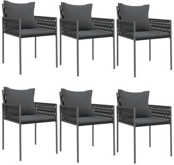 vidaXL Gartenstuhl mit Kissen 6er Set 54x61x83 cm Polyrattan schwarz (3187090)