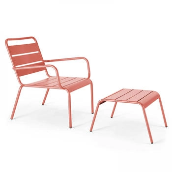 Oviala Relax armchair and metal footrest Rose