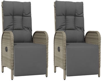 vidaXL Garten-Relaxsessel mit Kissen 2 Stk. Poly Rattan grau