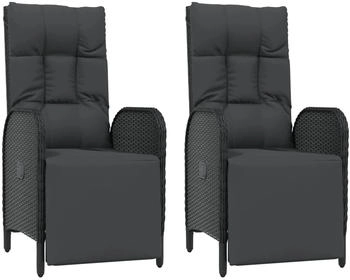 vidaXL Garten-Relaxsessel mit Kissen 2 Stk. Poly Rattan schwarz