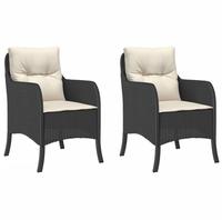 vidaXL Gartenst&uuml;hle mit Kissen 2 Stk. Schwarz Poly Rattan