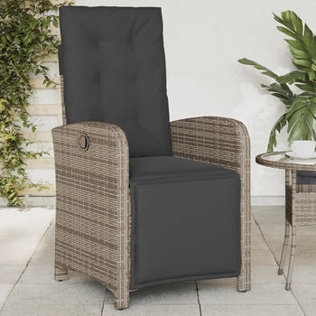 vidaXL Gartensessel mit Fu&szlig;teil Verstellbar Grau Poly Rattan (365187)