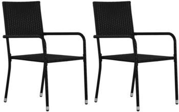 vidaXL Garten-Essstühle 2 Stk. Stapelbar Schwarz Poly Rattan (318698)