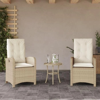 vidaXL Gartensessel mit Kissen 2 Stk. Verstellbar Beige Poly Rattan (365172)