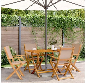 vidaXL Gartenstühle 4 Stk. Klappbar Taupe Stoff und Massivholz (3214580)