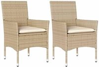 vidaXL Gartenst&uuml;hle mit Kissen 2 Stk. Beige Poly Rattan