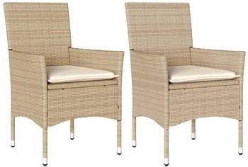 vidaXL Gartenst&uuml;hle mit Kissen 2 Stk. Beige Poly Rattan (368113)