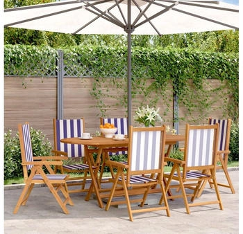 vidaXL Gartenst&uuml;hle Verstellbar 6 Stk. Blau Wei&szlig; Stoff und Massivholz (3214554)