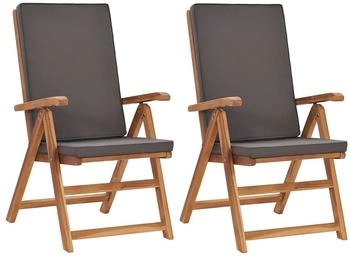 vidaXL Garten-Liegestühle 2 Stk. mit Auflagen Massivholz Teak Grau (48982)