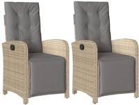 vidaXL Gartensessel mit Fu&szlig;teil 2 Stk. Verstellbar Poly Rattan