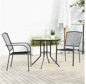 vidaXL Gartenstuhl-Set 3-tlg. Stapelbar Pulverbeschichteter Stahl (3283756)