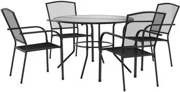 vidaXL Gartenstuhl-Set 5-tlg. Stapelbar Pulverbeschichteter Stahl (3283757)