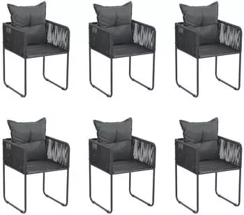 vidaXL Gartenstühle 6 Stk. mit Kissen Poly Rattan Schwarz (313108)