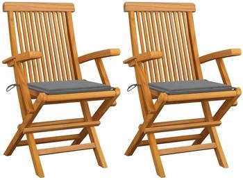 vidaXL Gartenstühle mit Grauen Kissen 2 Stk. Massivholz Teak (3062488)