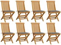 vidaXL Klappst&uuml;hle mit grauen Kissen, 8-teilig, Massivholz Teakholz