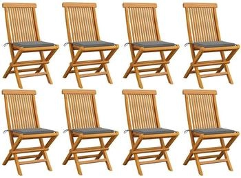 vidaXL Gartenst&uuml;hle mit Grauen Kissen 8 Stk. Massivholz Teak (3072918)