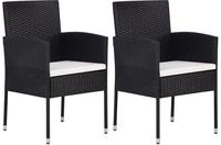 vidaXL Gartenst&uuml;hle mit Kissen in Cremewei&szlig; 2 Stk. Schwarz Polyrattan