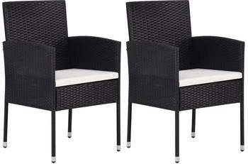 vidaXL Gartenst&uuml;hle mit Kissen in Cremewei&szlig; 2 Stk. Schwarz Polyrattan (318704)