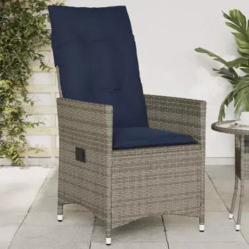 vidaXL Gartensessel Verstellbar mit Kissen Grau Poly Rattan (365642)