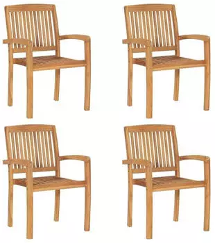 vidaXL Stapelbare Gartenst&uuml;hle mit Kissen 4 Stk. Massivholz Teak (3073220)