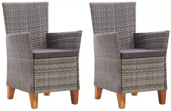 vidaXL Gartenstühle 2 Stk. mit Auflagen Poly Rattan Grau (46003)