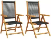 vidaXL Klappst&uuml;hle, 2 St&uuml;ck, schwarz, Massivholz Akazie und Polypropylen