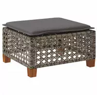 vidaXL Gartenhocker mit Kissen Grau 63,5x56x32 cm Poly Rattan