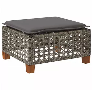 vidaXL Gartenhocker mit Kissen Grau 63,5x56x32 cm Poly Rattan (365933)