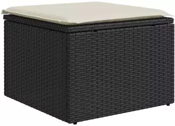 vidaXL Gartenhocker mit Kissen Schwarz 55x55x37 cm Poly Rattan (366003)