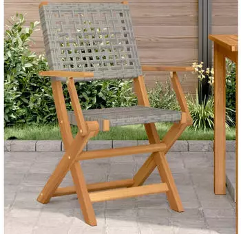 vidaXL Gartenstühle 2 Stk. Grau Massivholz Akazie und Poly Rattan (367664)