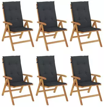 vidaXL Gartenst&uuml;hle mit Kissen 6 Stk. Massivholz Teak (3196500)